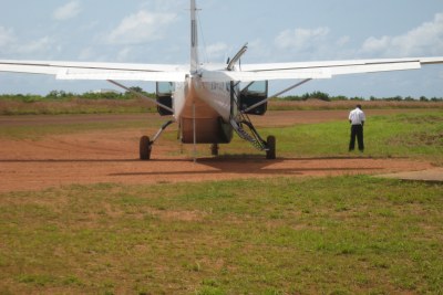 A World Food Program plane sits on a small airstrip in southeastern Liberia (file photo).