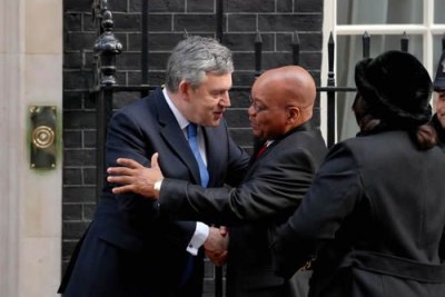 President Zuma began the second day of his state visit with a meeting with Prime Minister Gordon Brown at 10 Downing Street.