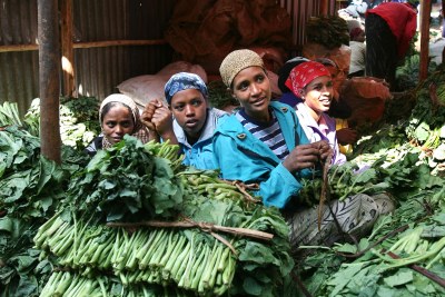 Ethiopia: Women selling green vegetables.