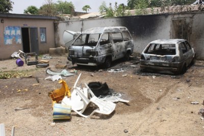 Vehicle burnt at PDP Local Government Office at U/ Sarki Kaduna by the angry youths .