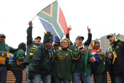 Jubilant Springbok supporters at the 2011 Rugby World Cup in Auckland, New Zealand.