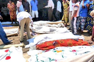 Victims of a massacre carried out in a bar in the Burundian town of Gatumba on 18 September 2011. While the scale of this attack was unprecedented in recent years, killings are reported almost daily in Burundi.