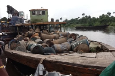 An oil vessel impounded at a port.