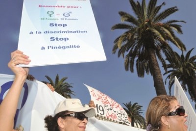 Moroccan women protest discriminating against women.