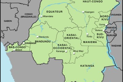 Carte de la RDC avec les 11 provinces