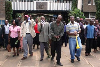 Lecturers protest during a previous strike (file photo).