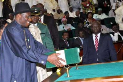 President Goodluck Jonathan Following the delivery of his 2013 budget