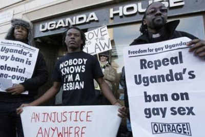 Homosexual rights demonstrators in Uganda.