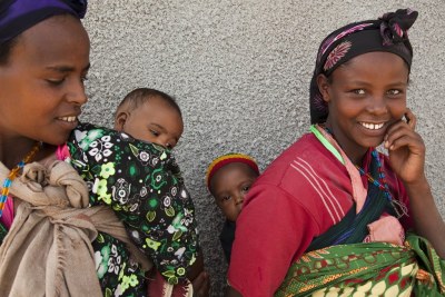 Mothers with their children at a health post in Ethiopia.