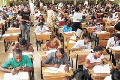 Students taking exams.