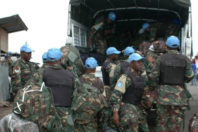 Des militaires tanzaniens de la Brigade d'intervention de la Monusco lors de leur arrivée à Goma .