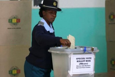 Police vote in Zimbabwe.