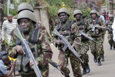 Kenyan security forces at the upmarket Westgate mall in Nairobi which was attacked by terrorists in September 2014.