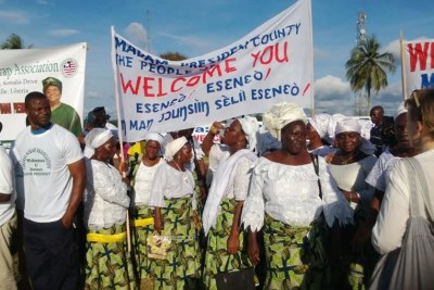 Various women groups turned up to welcome President Ellen Johnson Sirleaf back home.