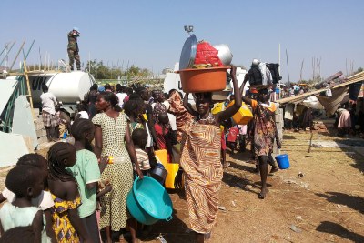 Civilians displaced by fighting at a United Nations facility on the outskirts of Juba. Up to 13,000 civilians have sought refuge at UN compounds.