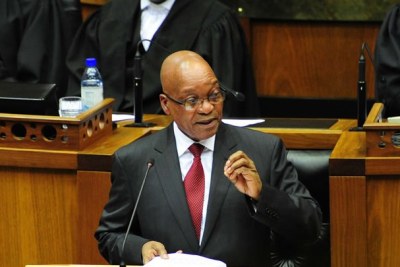 South Africa President Jacob Zuma delivering the State of the Nation Address in 2014.