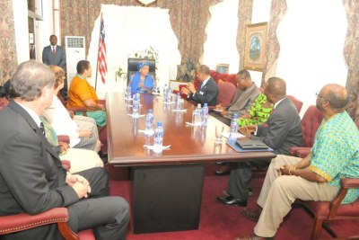 The U.S. delegation to the Partnership Dialogue meets President Ellen Johnson Sirleaf.