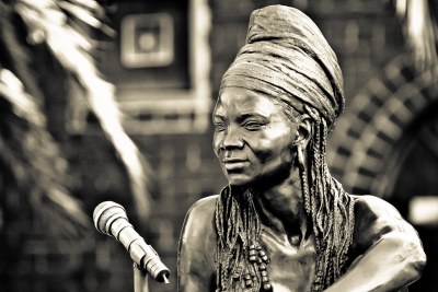 Angus Taylor's life-size bronze sculpture of Brenda Fassie outside Bassline, a music venue in Johannesburg.