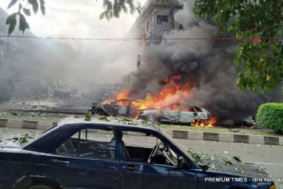 The scene of Wednesday's bomb blast in Abuja.