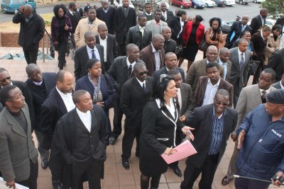 Swazi lawyers protesting outside the High Court against Chief Justice Michael Ramodibedi (file photo).