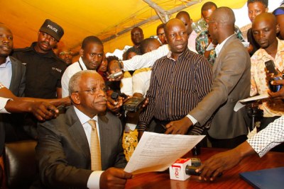 Mr Amama Mbabazi at the NRM party headquarters.