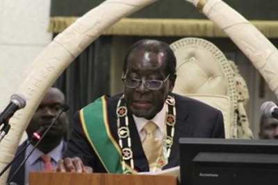 Zimbabwe President Robert Mugabe at parliament.
