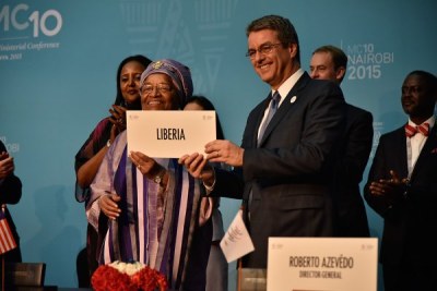 President Ellen Johnson Sirleaf with the Director General of the World Trade Organization Roberto Azevêdo.