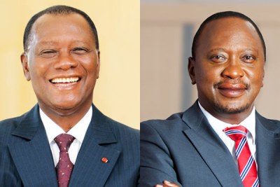 Le président Ouattara (à gauche) et Uhuru Kenyatta, président du Kenyan (à droite).