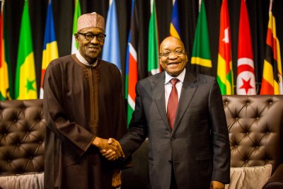 President Muhammadu Buhari and President Jacob Zuma of South Africa.