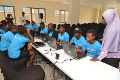 High school girls in Lagos, Nigeria at the “She can CODE” event (file photo).