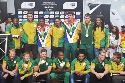 Team South Africa at OR Tambo Airport after returning from the Olympic Games in Rio de Janeiro.