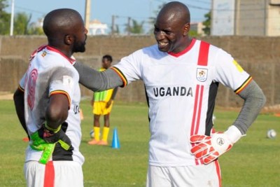 Cranes keepers Benjamin Ochan (left) and Denis Onyango.