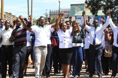 Doctors and nurses demonstrating in Kisii town during day one of their nationwide strike.