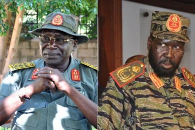 South Sudan's former Chief of General Staff, Gen Paul Awan Malong and President Salva Kiir.