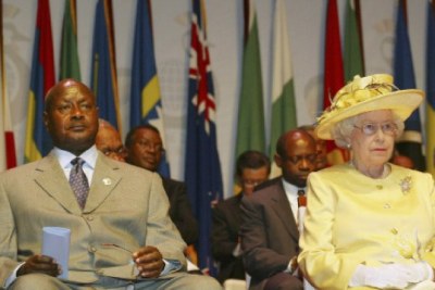 President Museveni and Queen Elizabeth attend a function (file photo).