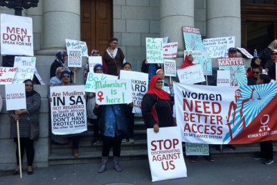 Several women demonstrated outside the Western Cape High Court during the hearing on Muslim marriages.