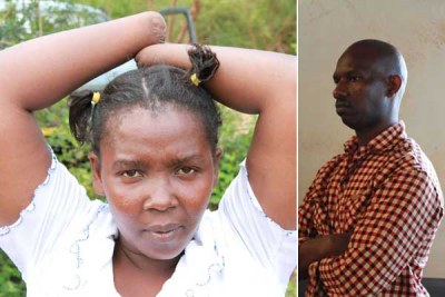 28-year-old Judith Muendi (left) whose hands and a leg were cut off by her lover Reuben Kivuva alias Cameroon (right).