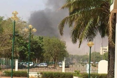 Smoke rises from Embassy of France in Burkina Faso, March 2, 2018.