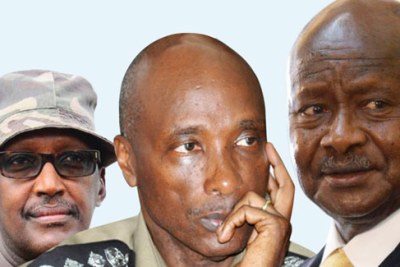 Left to right Henry Tumukunde, Kale Kayihura and President Yoweri Museveni