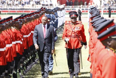 President Uhuru Kenyatta inspects a guard of honour mounted by the Kenya Defence Forces during Madaraka Day celebrations (file photo).