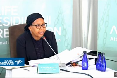 Video screenshot of former Gauteng health MEC Qedani Mahlangu during the Life Esidimeni arbitration hearings (file photo).