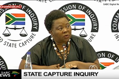 Video screenshot of acting Director-General of the Government Communication and Information System, Phumla Williams at the Zondo Commission of Inquiry.