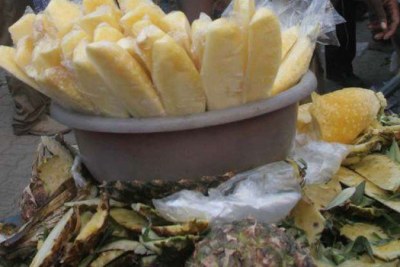 Sliced pineapples after being peeled on sale in Nairobi.