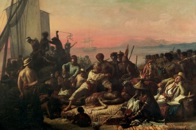 The Slave Trade (Slaves on the West Coast of Africa). A painting by François-Auguste Biard  (1799–1882).
