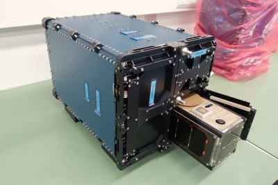 The ZACube-2 nanosatellite in its quadpack deployer..
