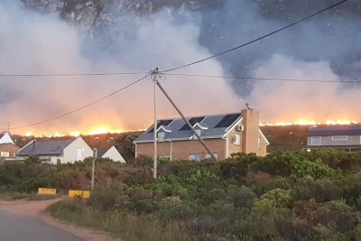 Smoke rises from the wildfire in Betty's Bay.