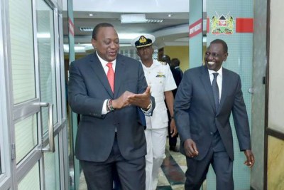 President Uhuru Kenyatta (left) and his deputy William Ruto leave Harambee House Annex (file photo).