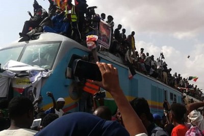 Celebrations begin as the Freedom Train arrives in Khartoum from Atbara.