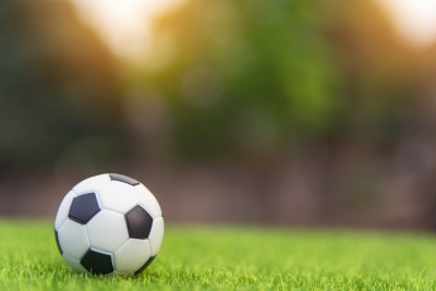Soccer ball on grass green field