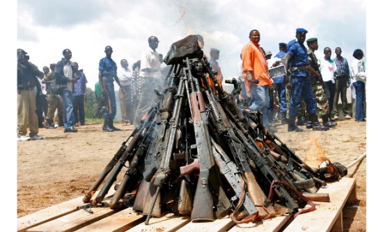 Weapons being burnt during a UN peacekeeping process in Muramvya, Burundi. Disarmament and rehabilitation often provides alternative livelihoods to members of armed groups.